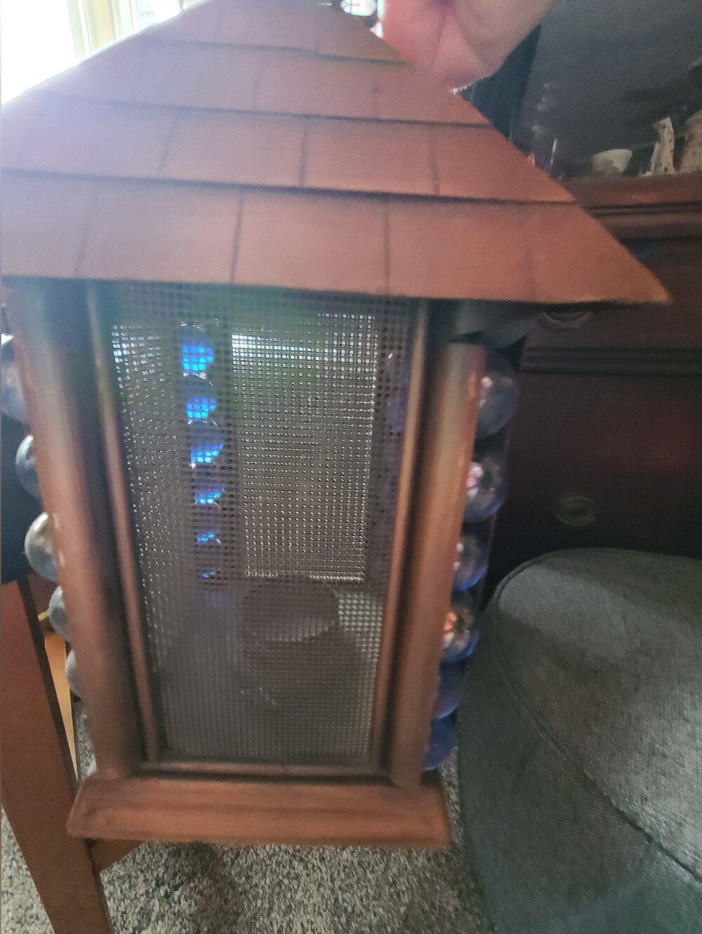 Blue and Bronze Decorative Lantern with Glass Bead Accents - Picture 6 of 13